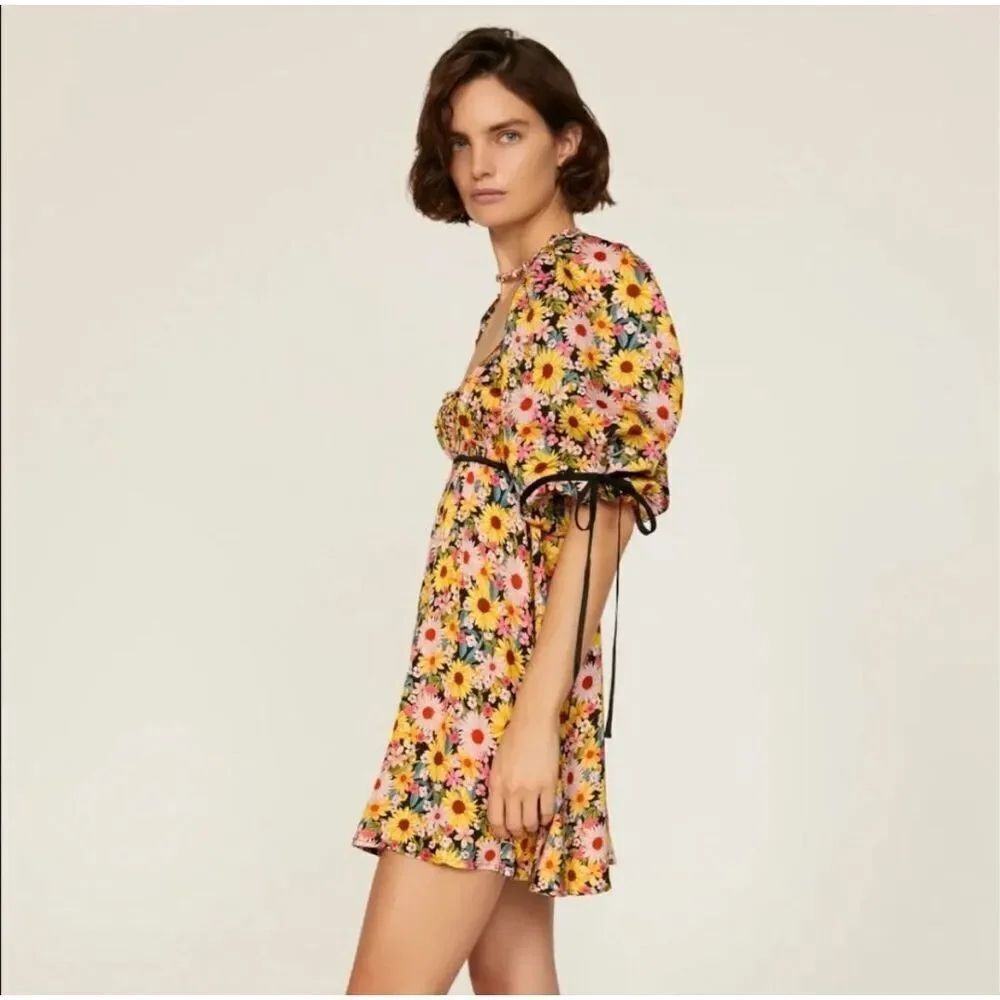 New For Love & Lemons Sylvia Puff Sleeve Mini Dress Size S